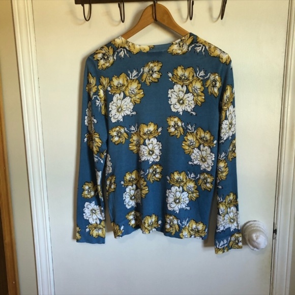 Charter Club Button Up Sweater M Blue Floral Long Sleeves Ribbed Autumn - Picture 7 of 7